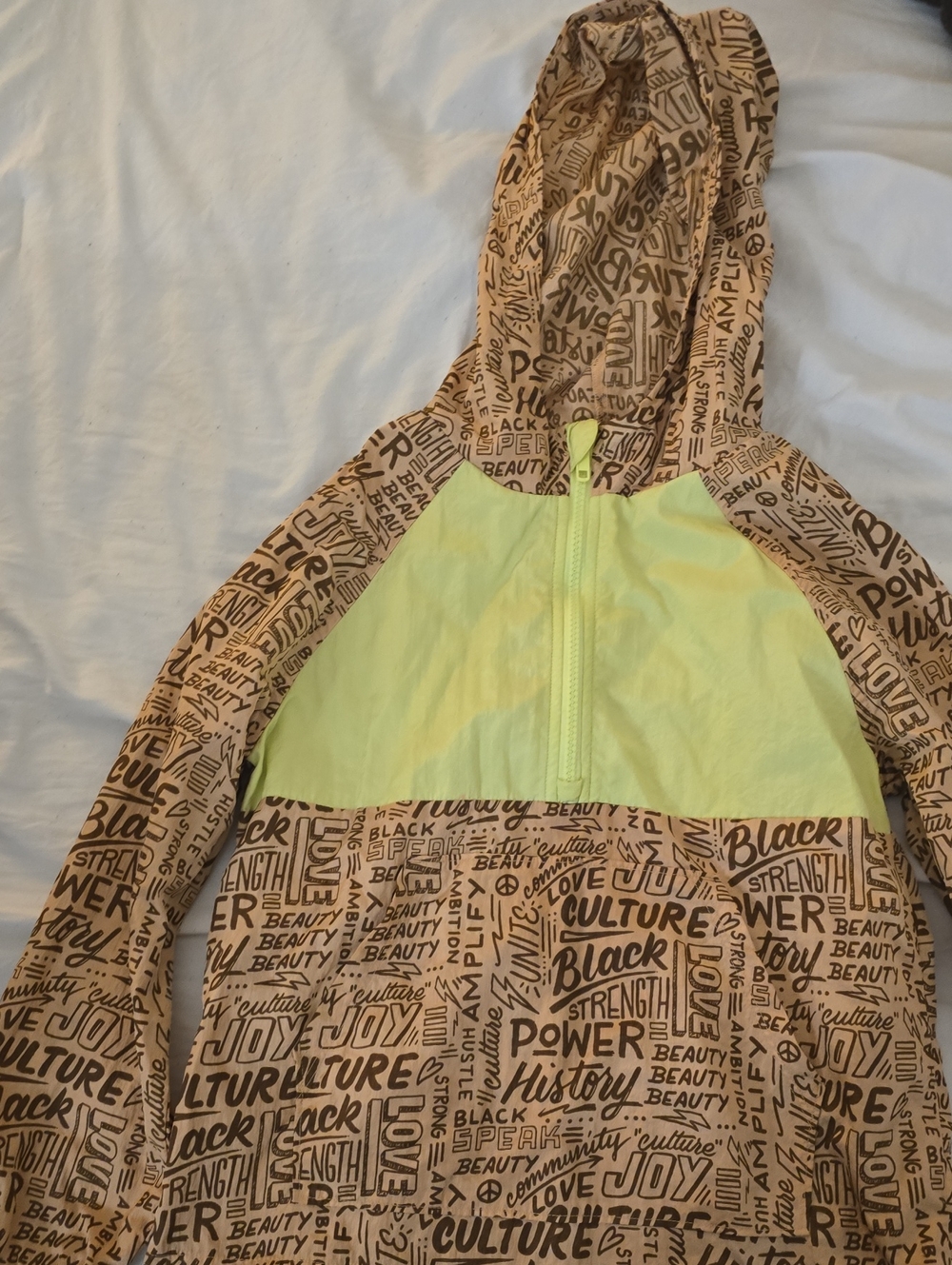 Target Tan Graphic Hooded Jacket with Neon Yellow Accent